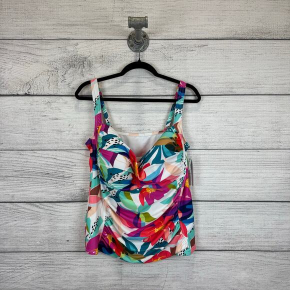 Liz Claiborne Plus Size White Colorful Floral Swimsuit Top Size 22W - Picture 1 of 10
